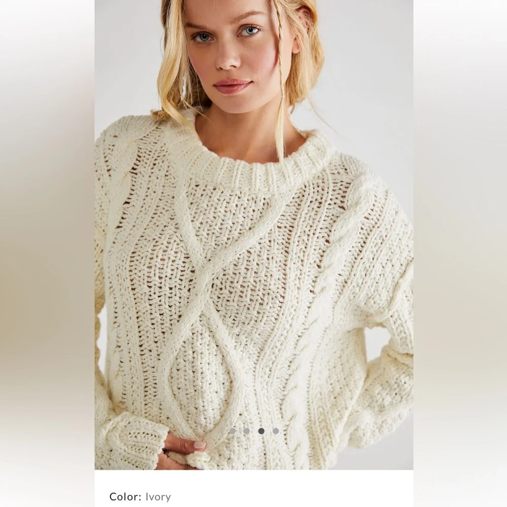 Free People Cutting Edge Cable Pullover in Ivory Size Small - Picture 3 of 16